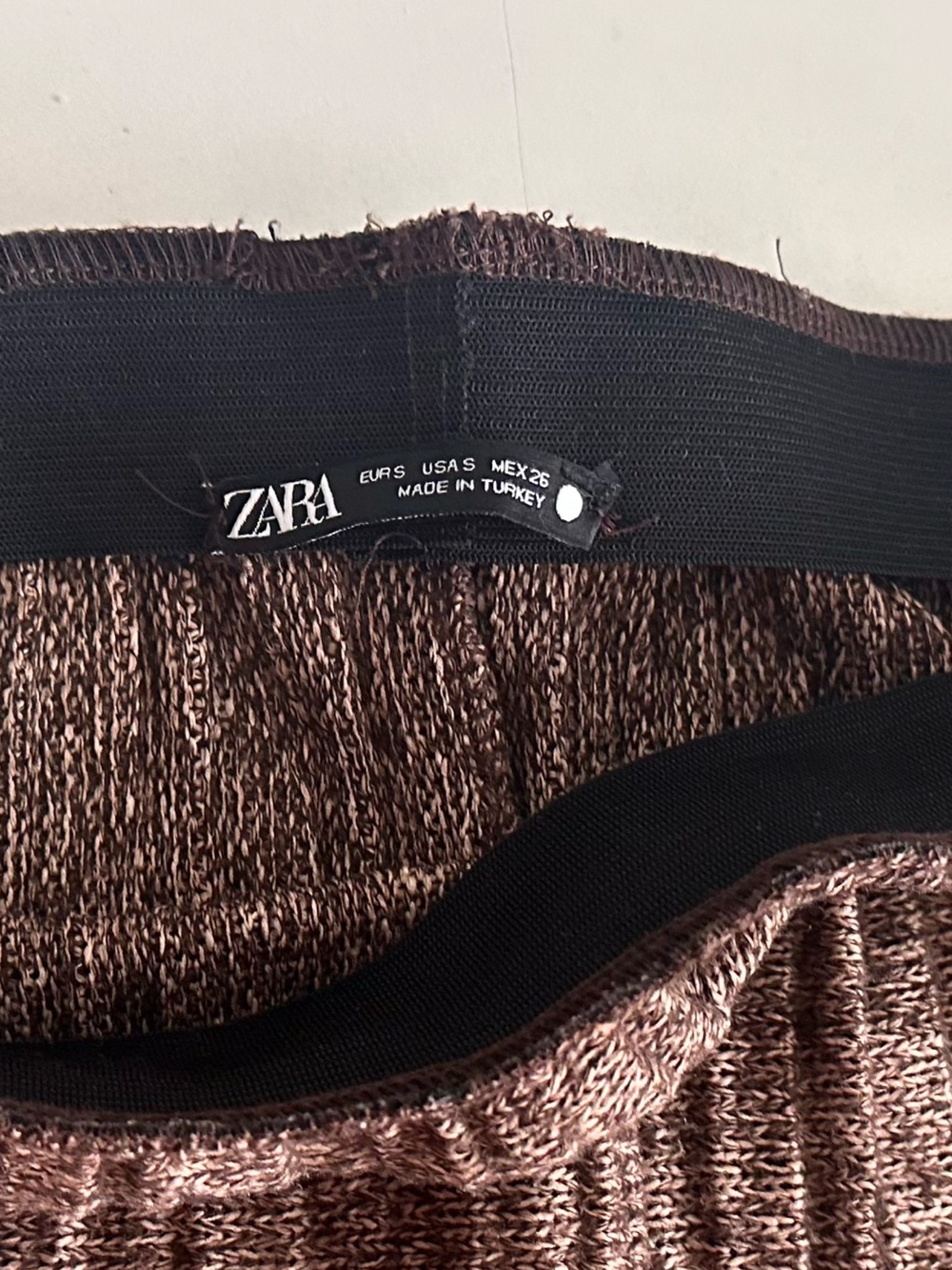 Zara Brown Metallic Knit Skirt with Black Waistband